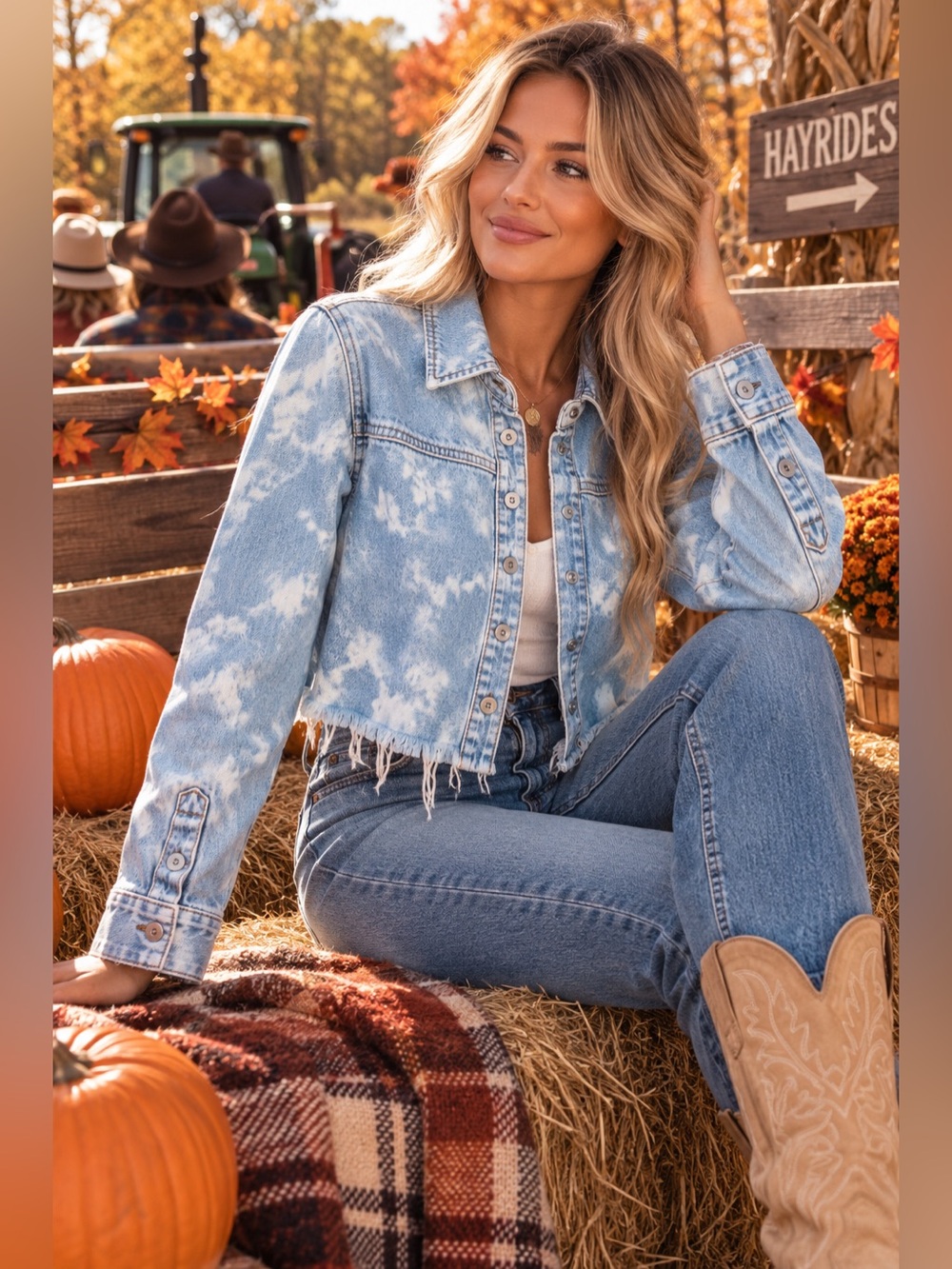 Alice + Olivia Light Blue Tie-Dye Cropped Denim Jacket
